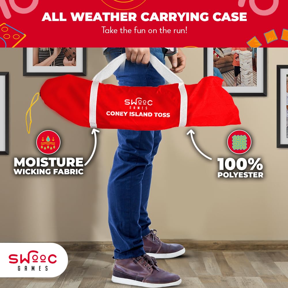 Swooc Games - Coney Island Toss™ - Arcade Style Cornhole Board Set w/Carrying Case & 15+ Games - Corn Hole Games for Adults - Kids Bean Bag Toss Game - Kids Cornhole Set w/Bags - Outdoor Yard Games