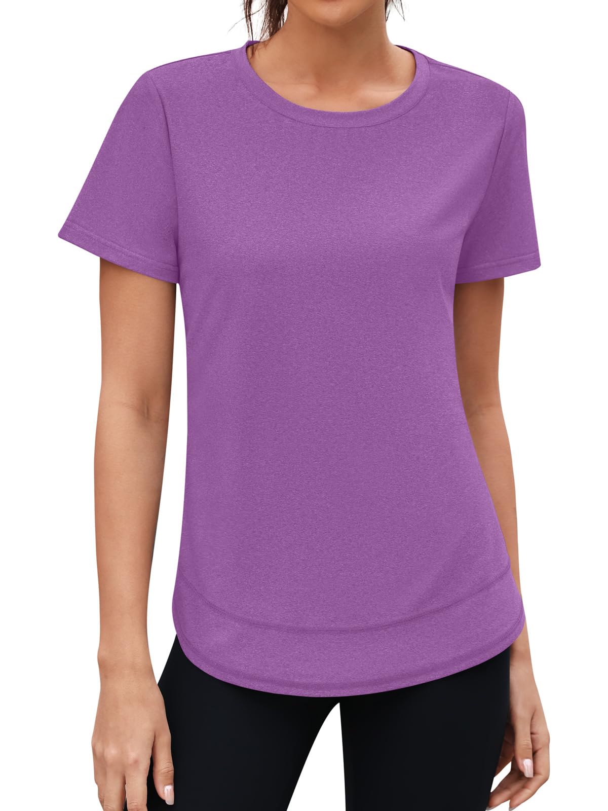 3rd hill Womens Workout Tops Short Sleeve Crewneck Sports Yoga Running Shirts Quick Dry Outfits Purple L