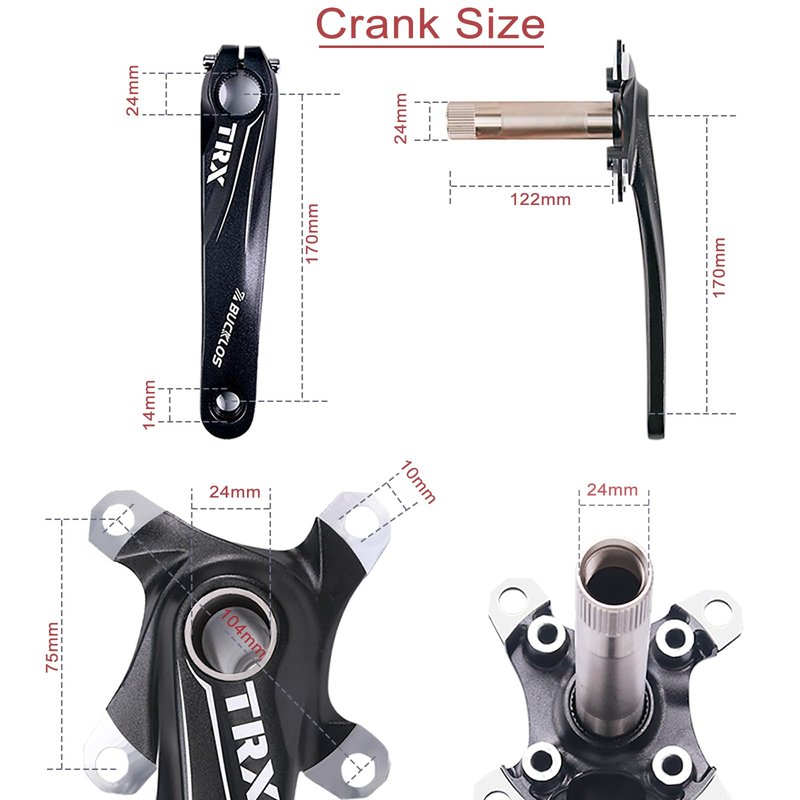 BUCKLOS IXF 104 BCD 30T-38T 170MM Mountain Bike Crankset, Hollow Integrated MTB Crank Set, Aluminum Alloy Crankset Round Oval Narrow Wide Chainring with Bottom Bracket Bolts Fit Shimano/FSA Gaint