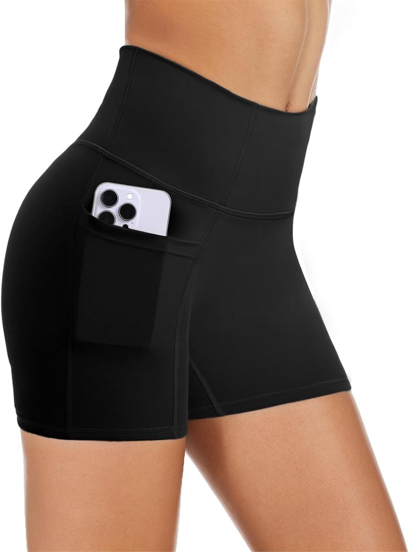 Biker Shorts for Women - High Waisted Gym Spandex Shorts with Pockets | 5-Inch Tummy Control Yoga Shorts
