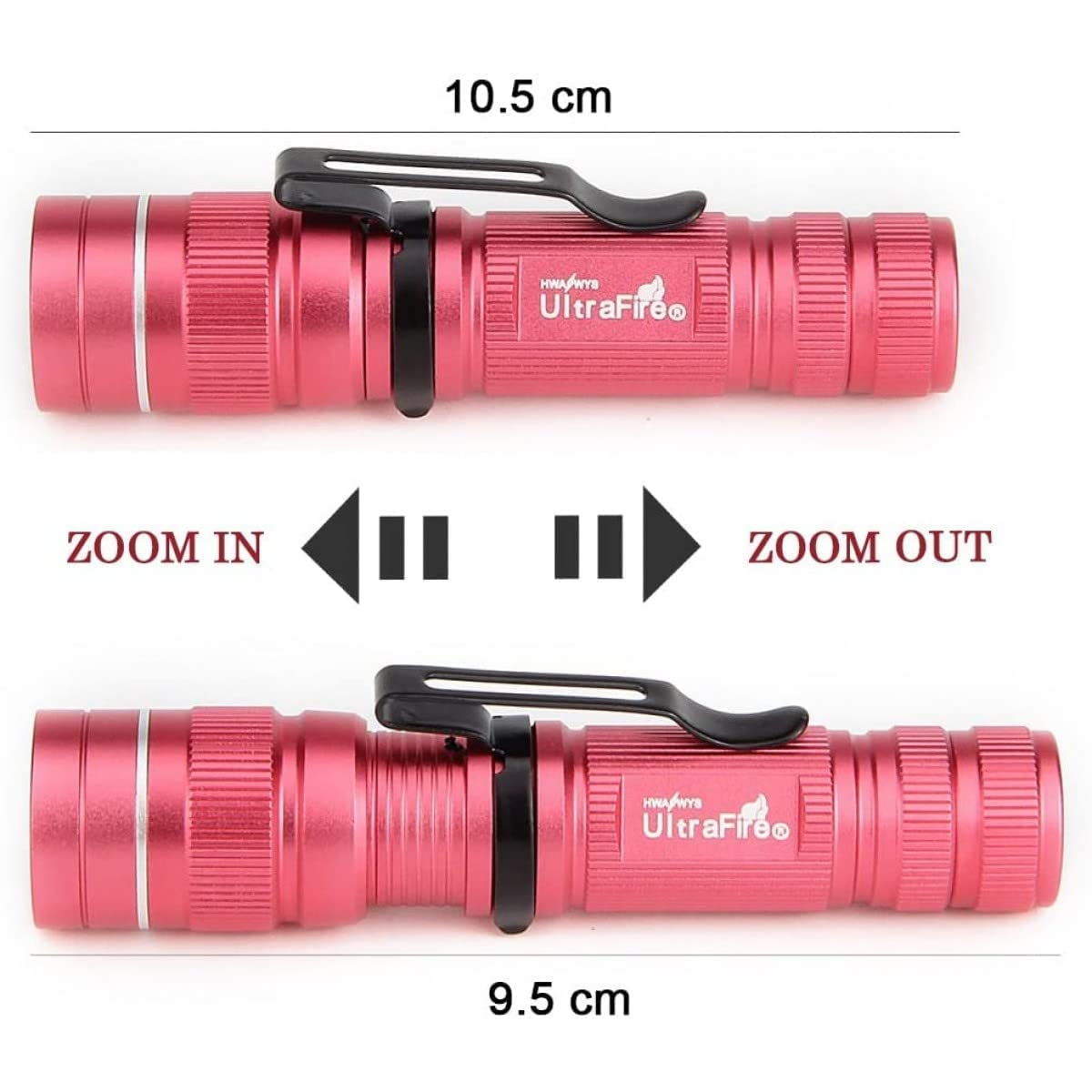 ULTRAFIRE Small Tactical LED Flashlight with AA Battery, 300 Lumens 3 Modes Adjustable Focus Bright Mini EDC Flashlight for Kids Camping Outdoor, J3 (Pink)