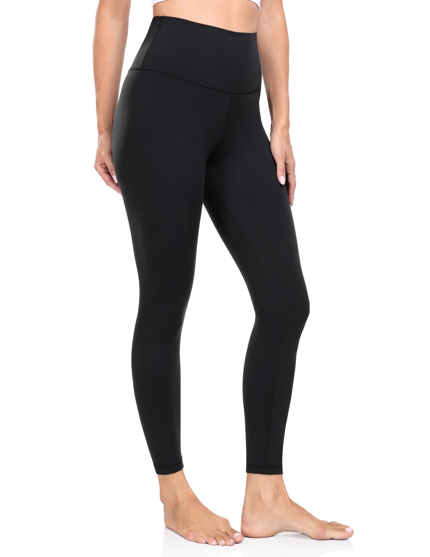 YUNOGA Women's High Waisted Workout Leggings 25" Inseam Ultra Soft Tummy Control Yoga Pants (L, Black)
