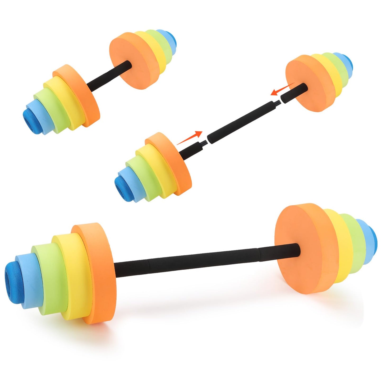 RoundFunny Adjustable 30.7" Aquatic Exercise Dumbbells Water Dumbbell Pool Resistance Aquatic Fitness Swim Barbell with 4 High-density EVA Foam for Water Aerobics Weight Loss