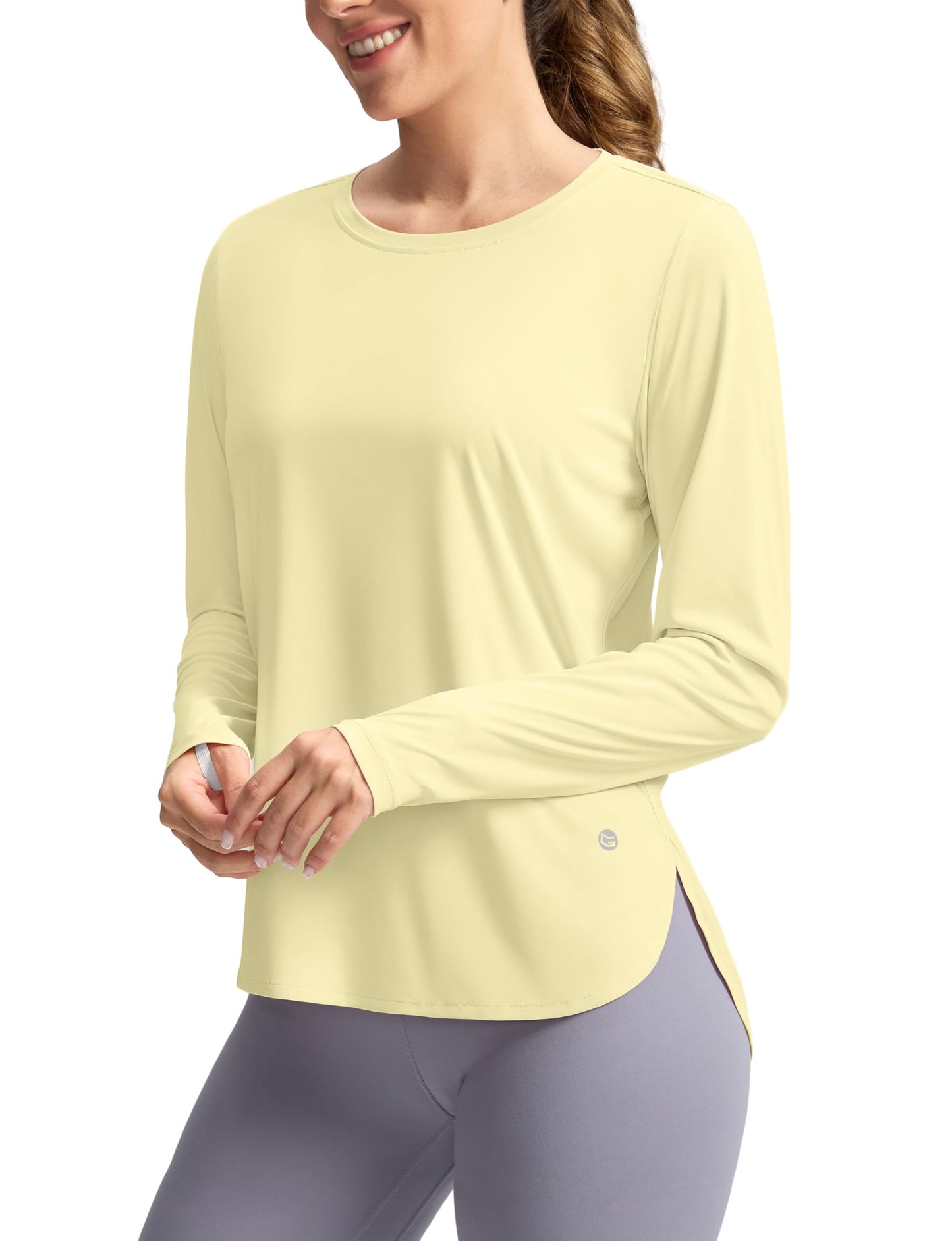 Women's Sun Shirts UPF 50+ Long Sleeve UV Protection Shirt Lightweight Quick Dry Workout Hiking Tops for Women(Light Yellow,L)