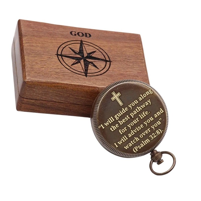 ROORKEE INSTRUMENTS (INDIA) Personalized Baptism Compass, Brass, RII-COMGS-080-Parent, Engraved, Decorative, Durable, Multi-purpose, Portable, Navigation Compass