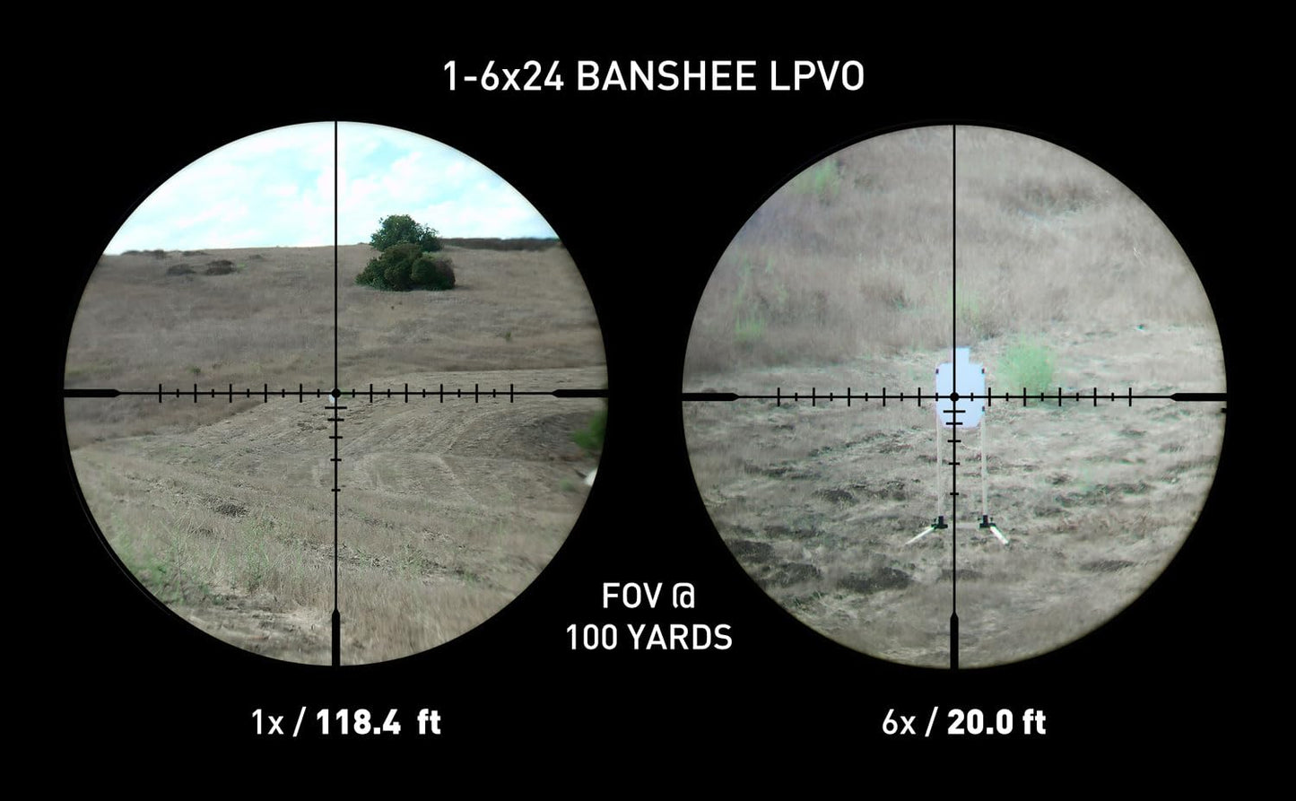 Monstrum Banshee 1-6x24 LPVO Rifle Scope with Offset Scope Mount | Black | BDC C1 Daylight Bright Reticle