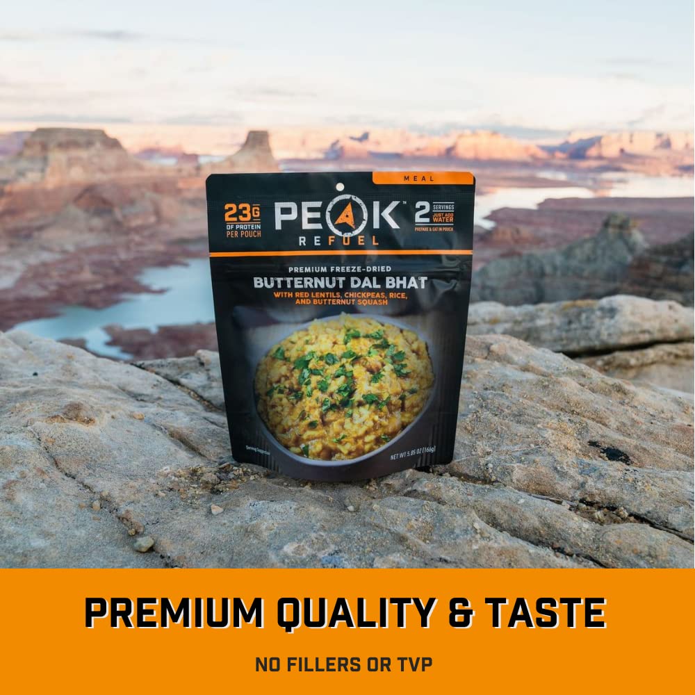 Peak Refuel Butternut Dal Bhat | Freeze Dried Backpacking and Camping Food | Amazing Taste & Quality | High Protein | Real Meat | Quick Prep (2 Serving Pouch)