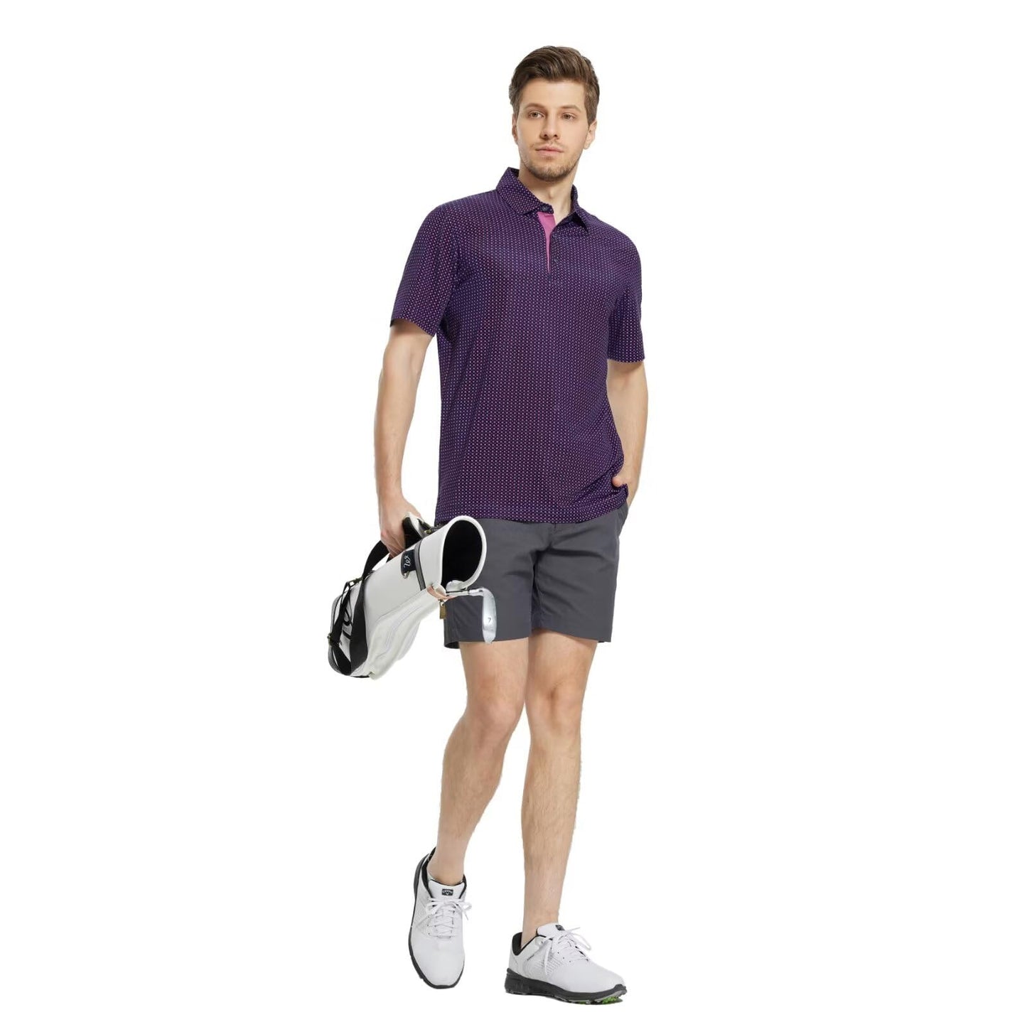 M MAELREG Mens Golf Shirt Short Sleeve Dry Fit Print Moisture Wicking Performance Patterns Collared Polo Shirt