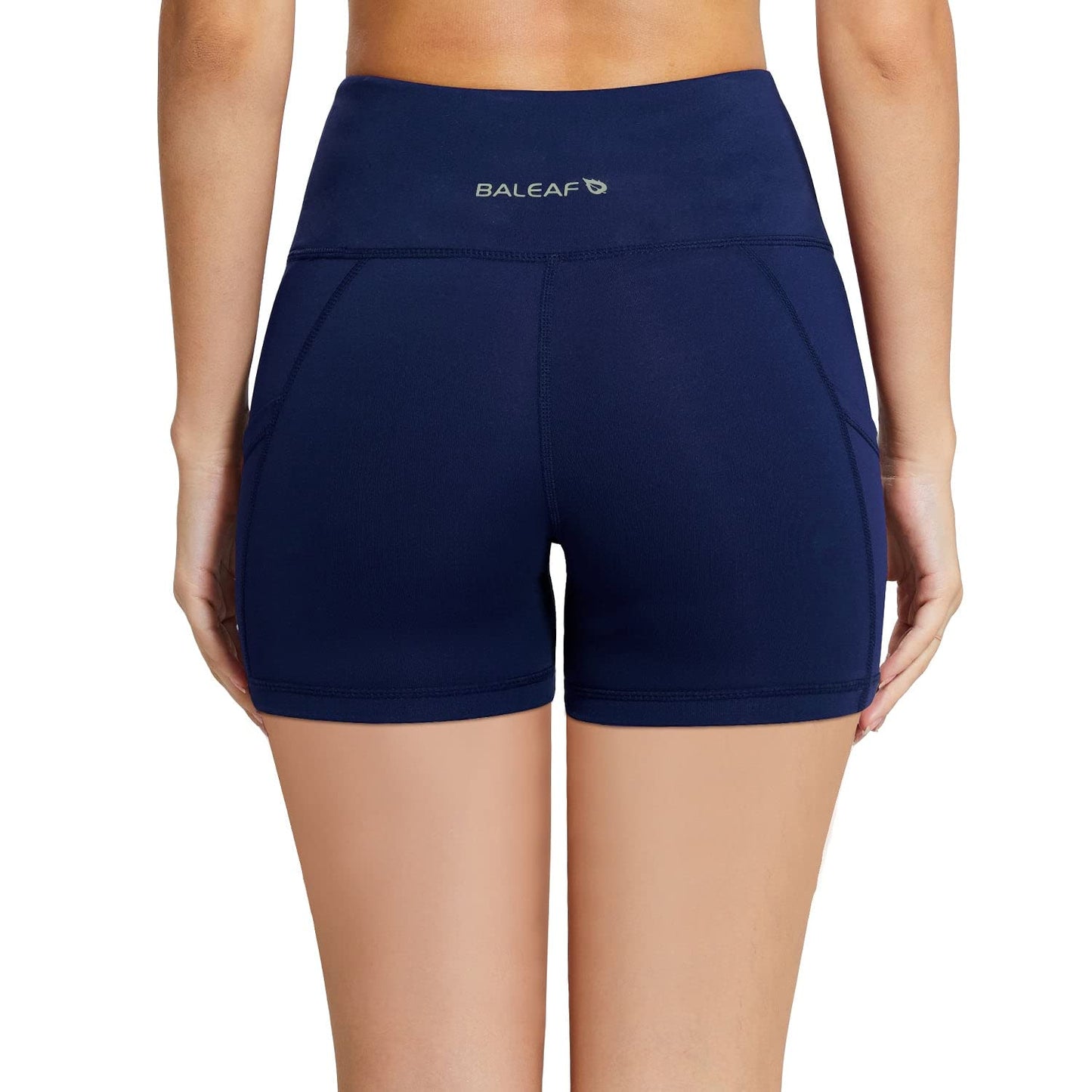 baleaf Workout Shorts Women 5" Biker Yoga Gym Spandex Running Volleyball Compression Tummy Control Short with Pockets Navy Blue XS