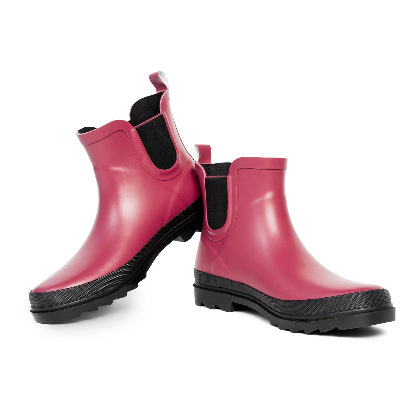 ShedRain Chelsea Rain Boot, Waterproof Ankle Rainboots for Women, Slip-Resistant Rubber Sole, Cranberry/Black