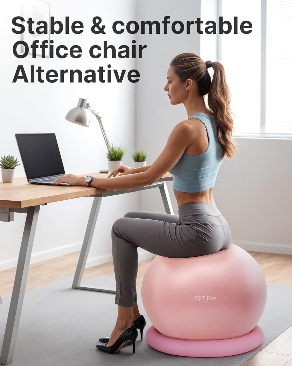 YOTTOY Exercise Ball Chair - Yoga Ball Seat for Home Office | Stability & Fitness Ball (Pink, 23-26 Inches)