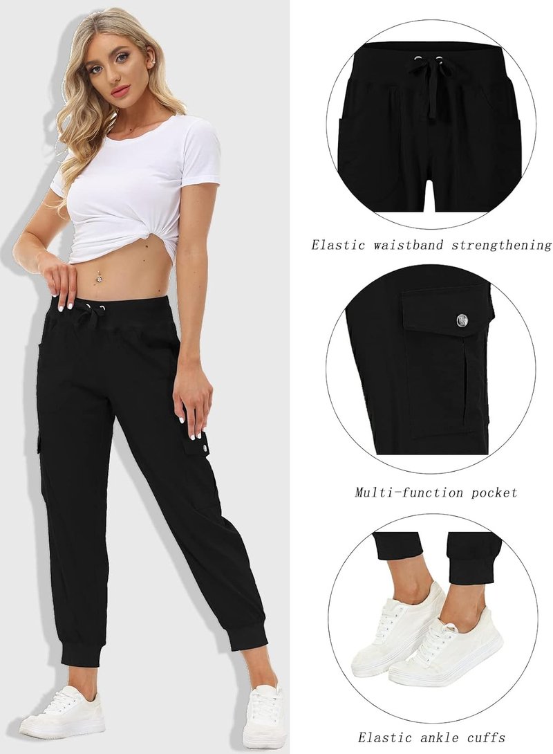 Women's Lightweight Hiking Cargo Pants - Quick Dry Casual Travel Joggers with Elastic Waist & Pockets
