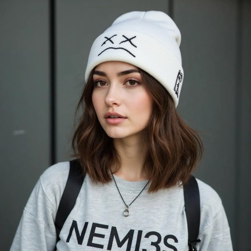 NNCEVM Fashion Beanie for Men Beanies Women,Warm Winter Hats for Men Embroidery Unisex Knit Hat Skull Cap(Black+White)