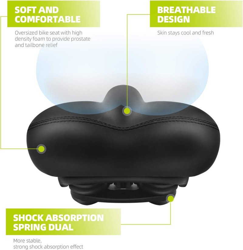 Comfortable Wide Bicycle Seat - Memory Foam Bike Saddle with Dual Shock Absorption | Ideal for Men & Women