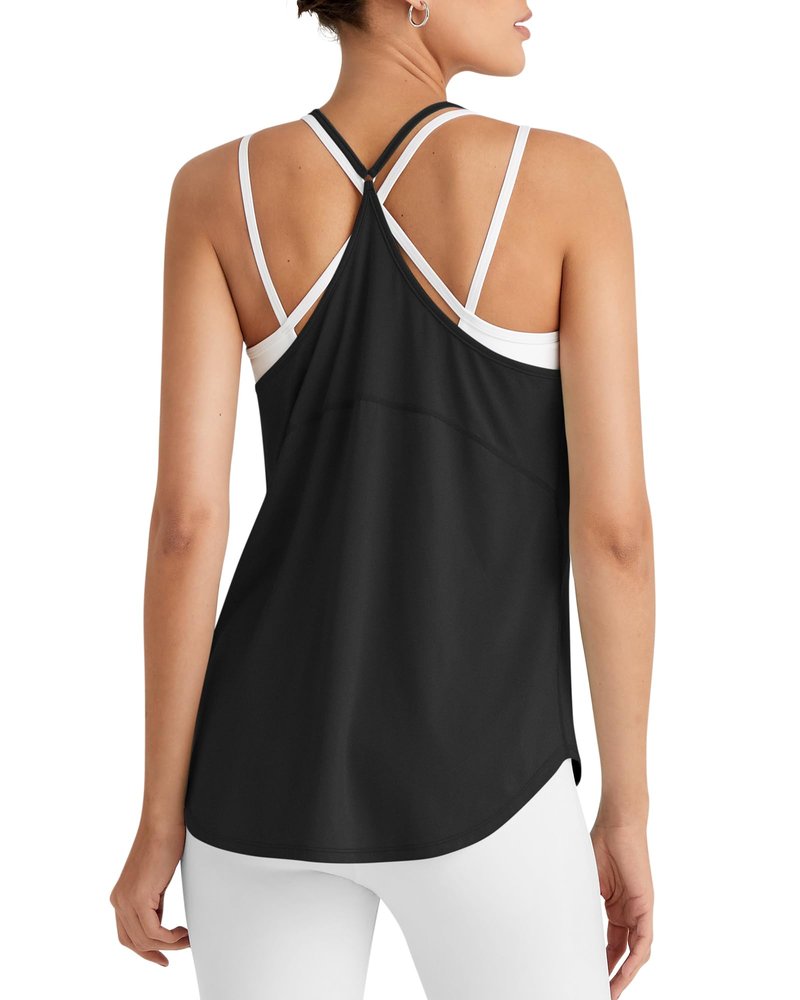 G4Free Workout Racerback Tank Tops Athletic Loose Fit Tennis Tanks Sleeveless Running Yoga Gym Top (Black,L)