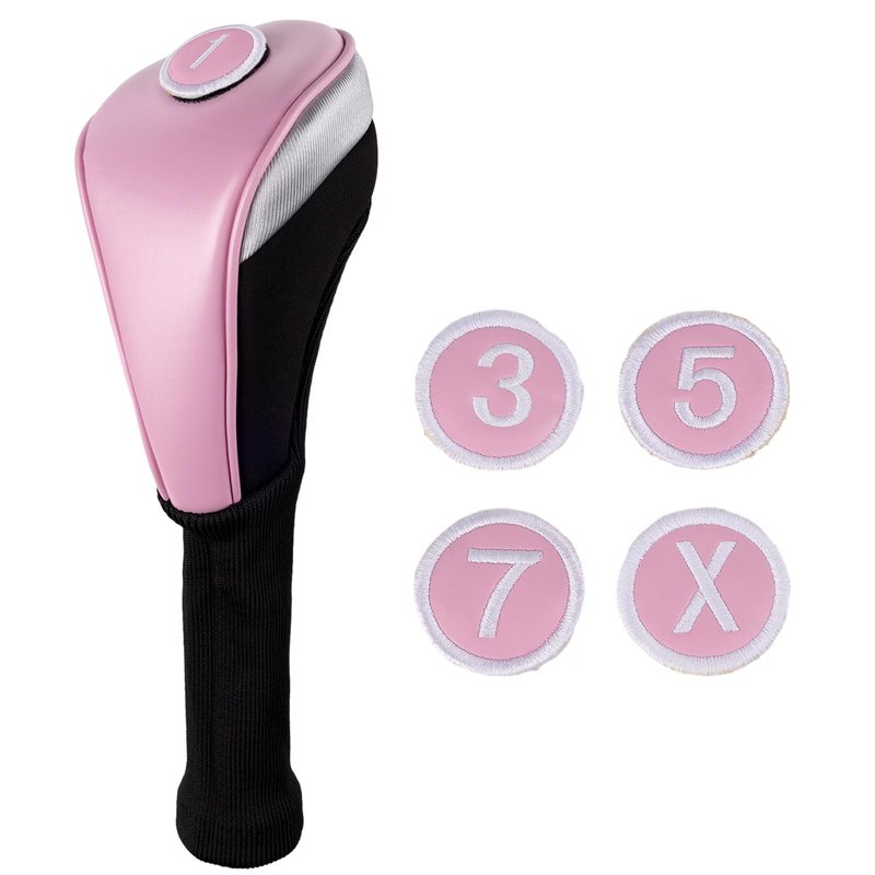 Andux 3pcs/Set PU Golf Wood Club Head Covers 460cc Driver Covers with Long Neck Pink