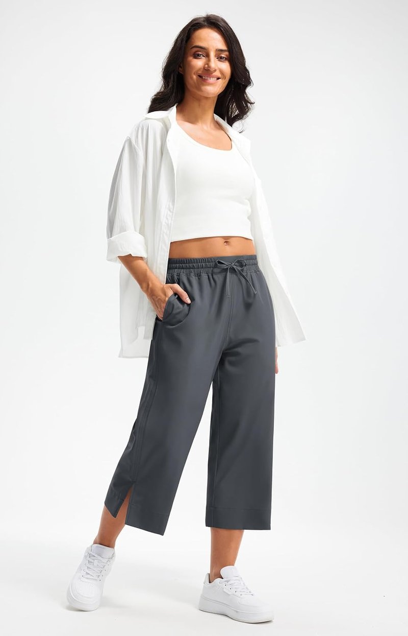 Lightweight Wide Leg Capri Pants for Women - High Waisted, Quick Dry, Casual Travel Style | Loose Fit with Pockets