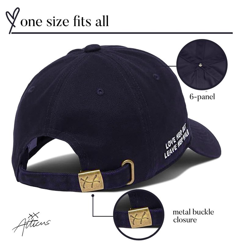 ATTICUS Poetry Hat, Embroidered Brushed Cotton Women’s Baseball Hat Unisex Fit, Adjustable One Size (Heart Navy)