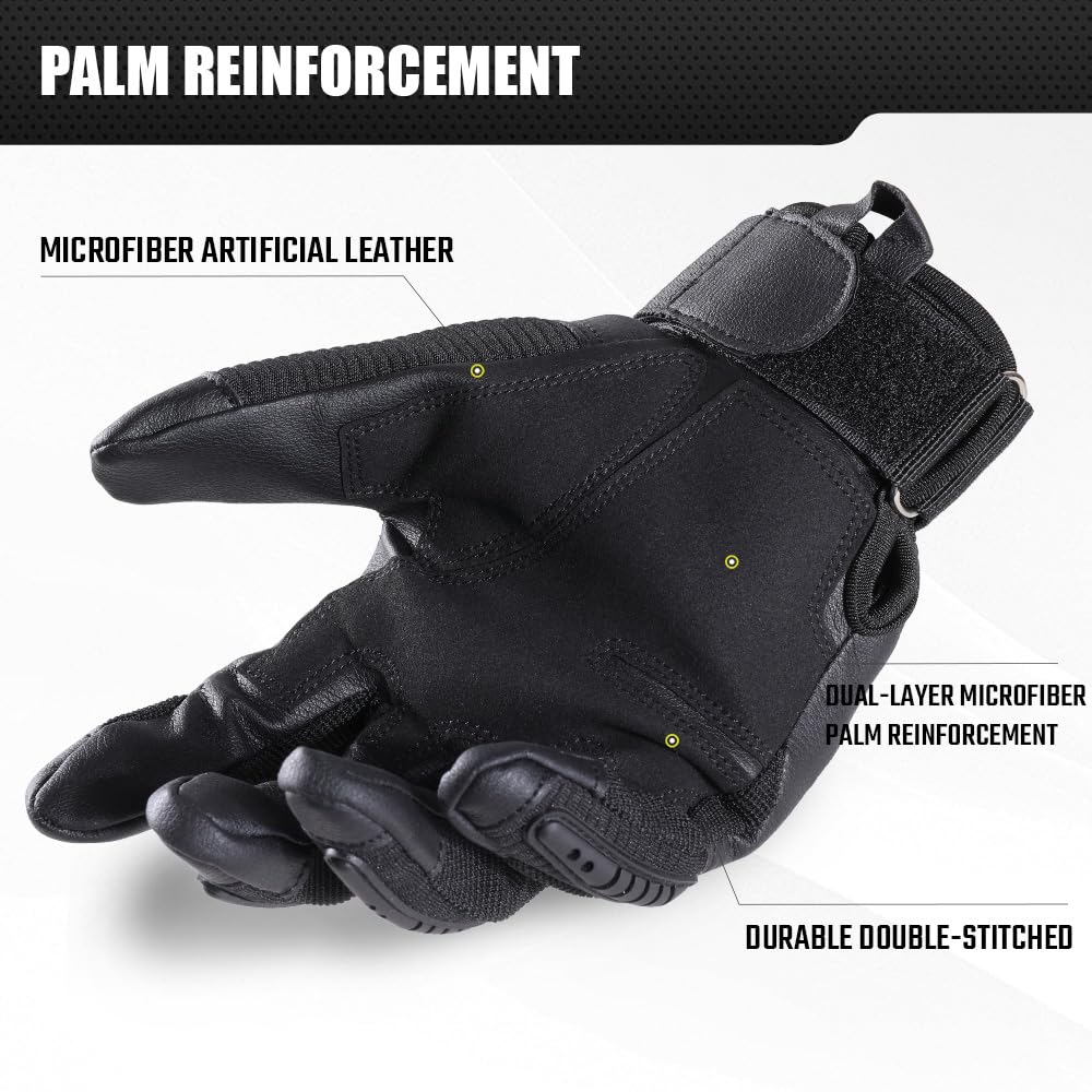 WTACTFUL Touch Screen Tactical Gloves for Men Airsoft Paintball Gear Motorcycle MTB Bike Cycling Cross-Country Motorbike ATV Hunting Hiking Riding Driving Work Outdoor Full Finger Gloves L Black
