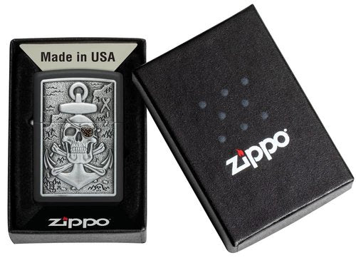 Zippo Skull Anchor Emblem Design Black Matte Pocket Lighter