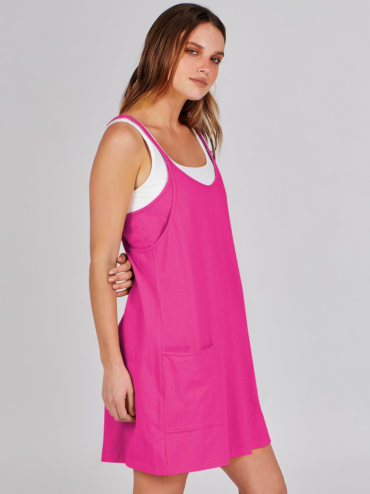 ANRABESS Women Athletic Dress Summer Tennis Workout Active Sports Mini Romper Dress Built in Shorts Travel Vacation Clothes Hot Pink Medium