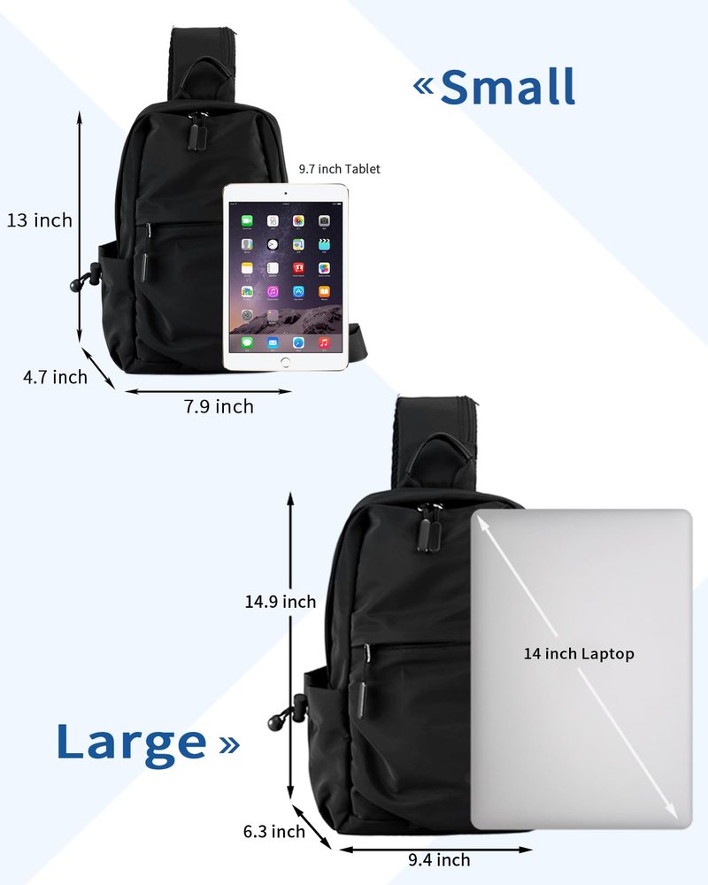 Seoky Rop Men Women Sling Bag Backpack Lightweight Water Resistant Small Chest Shoulder Crossbody Bags for Walking Travel Cycling Black