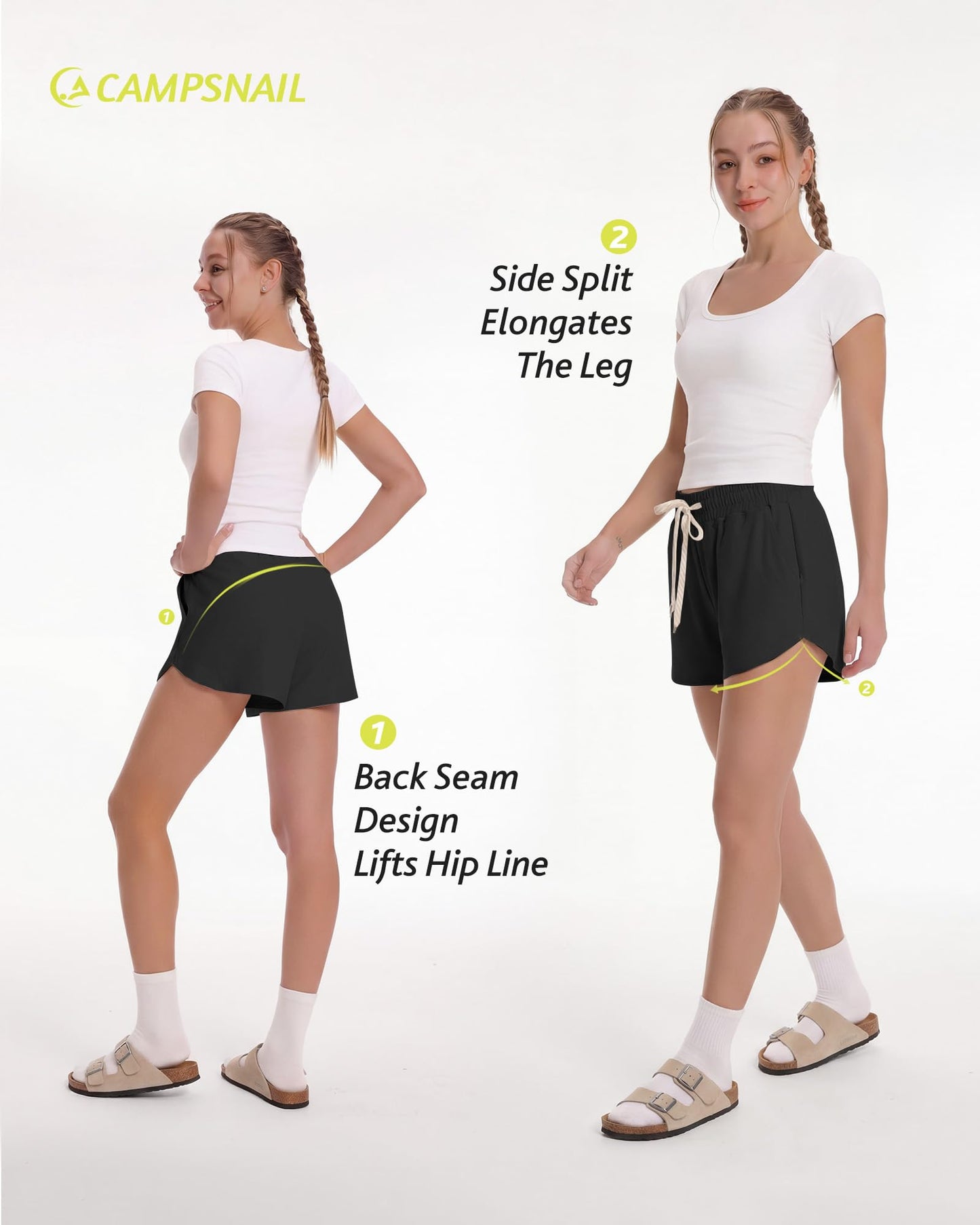 CAMPSNAIL Athletic Shorts for Women - Workout Casual High Waisted Black Sweat Shorts Comfy for Running Gym Lounge Summer