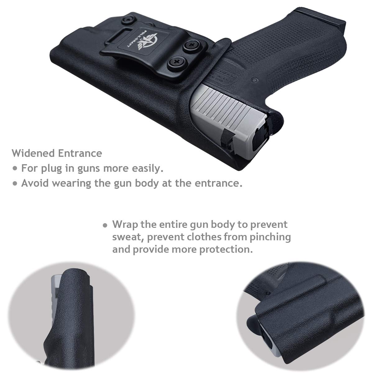 POLE.CRAFT IWB Kydex Holster Fits: Glock 48 Pistol Case Pocket - Inside Waistband Carry Concealed Holster for Glock 48 Accessories Guns Pouch (Black, Right Hand Draw)