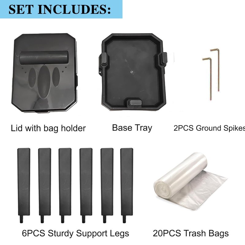 Aufazmy Collapsible Trash Can with Reinforced Legs & 20 Bags – Portable Garbage Bin for Camping, RV, Picnics, Indoor/Outdoor Use, Easy Assembly, Compact Storage, Includes Ground Pegs for Stability