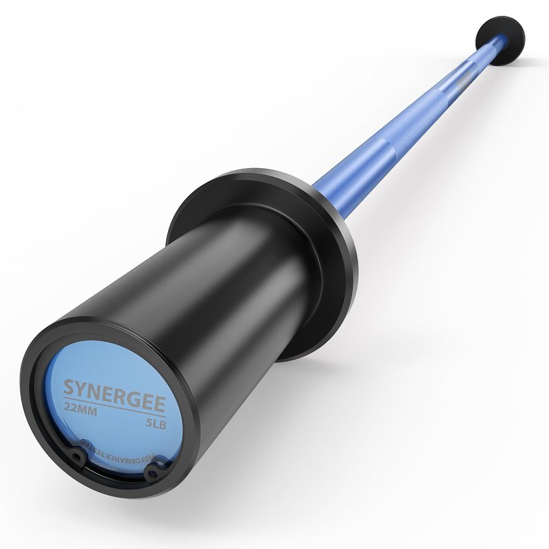 Synergee Kids Blue 5lb Barbell Child’s Weightlifting Bar with 2" Sleeves. Beginner Training Bar for Boys & Girls. Youth Fitness & Strength Training.