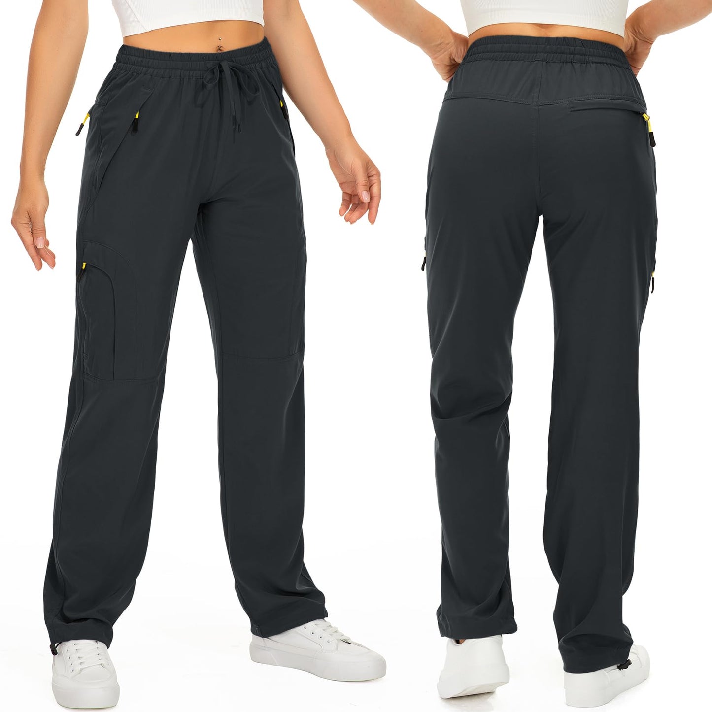 Toomett Women's Hiking Pants Quick Dry UPF 50 Travel Golf Pants Lightweight Camping Work Cargo Pants Zipper Pockets,6608,Dark Grey,L