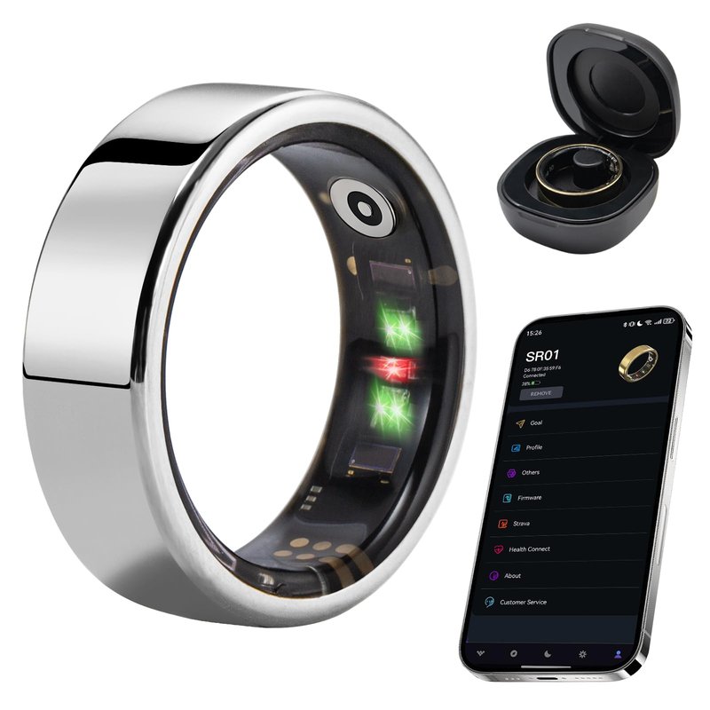 AMOVAN Fitness Tracker Ring, Smart Ring Health Tracker with Heart Rate, Blood Oxygen, Sleep Monitor, Calories, No Subscription Fee, IP68 Waterproof for iPhone & Android (Silver, #8)
