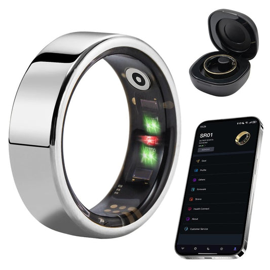 AMOVAN Fitness Tracker Ring, Smart Ring Health Tracker with Heart Rate, Blood Oxygen, Sleep Monitor, Calories, No Subscription Fee, IP68 Waterproof for iPhone & Android (Silver, #8)