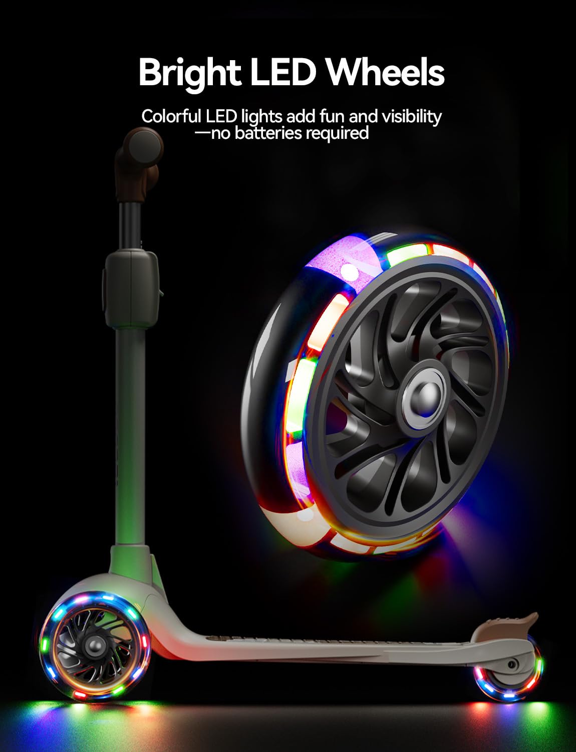 Kick Scooter for Kids Ages 2-14, 3 Wheel Scooter Adjustable Height Foldable Design, 3 LED Light Wheels, Rear Brake, Extra Wide Non-Slip Deck Kid Scooters for Boys and Girls