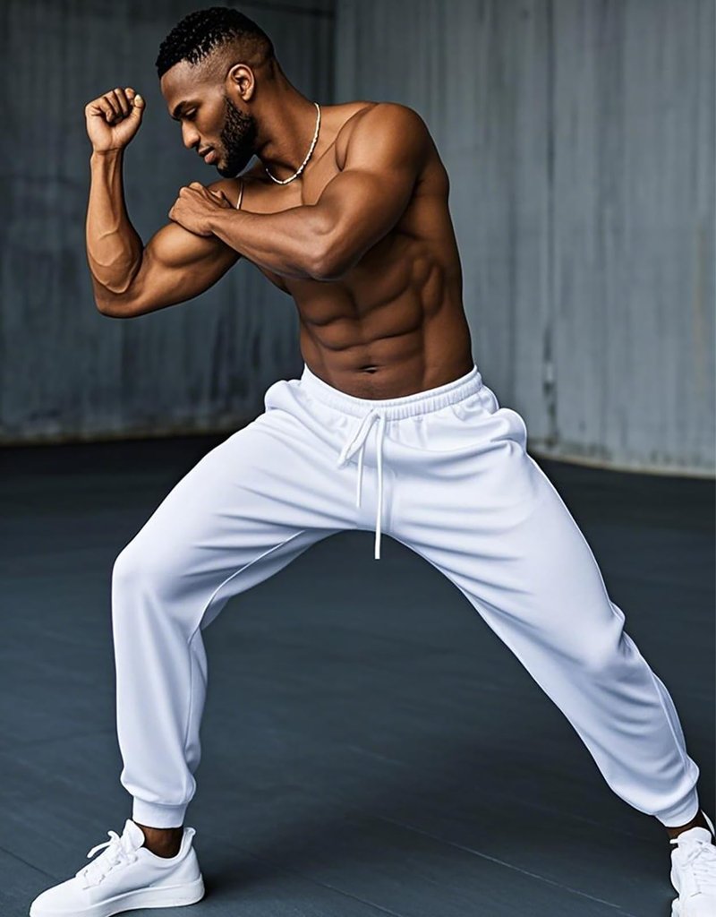 LUYIJIESHENG Mens White Sweatpants Fleece Athletic Joggers for Men with Pockets Loose fit Moisture Wicking Athletic Pants for Running S