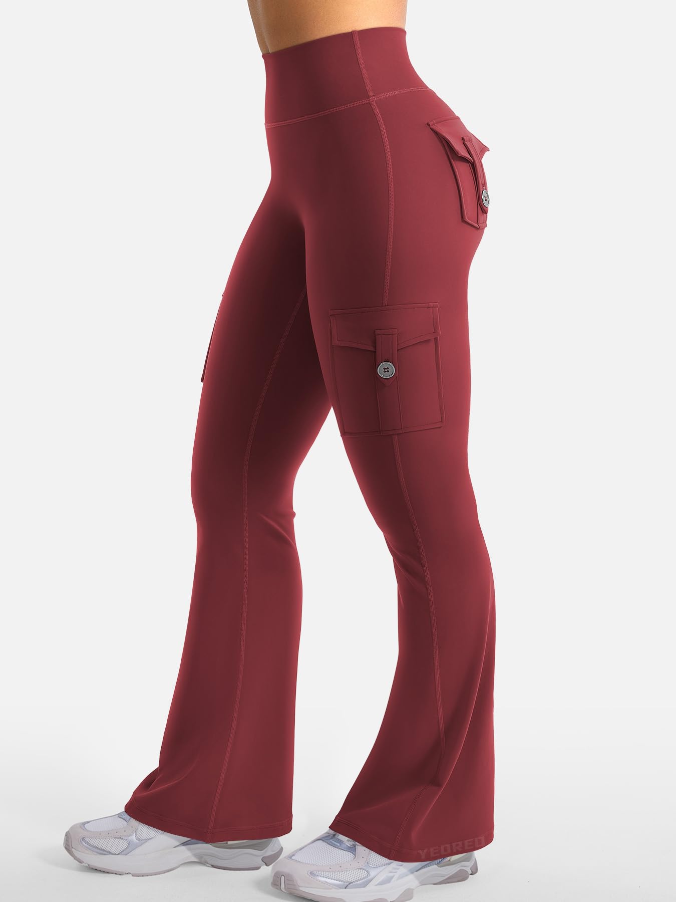 YEOREO CoreFlex Women Workout Flare Leggings with Pockets Hidden Scrunch High Waisted Cargo Gym Yoga No Front Seam Leggings Anchor Red M