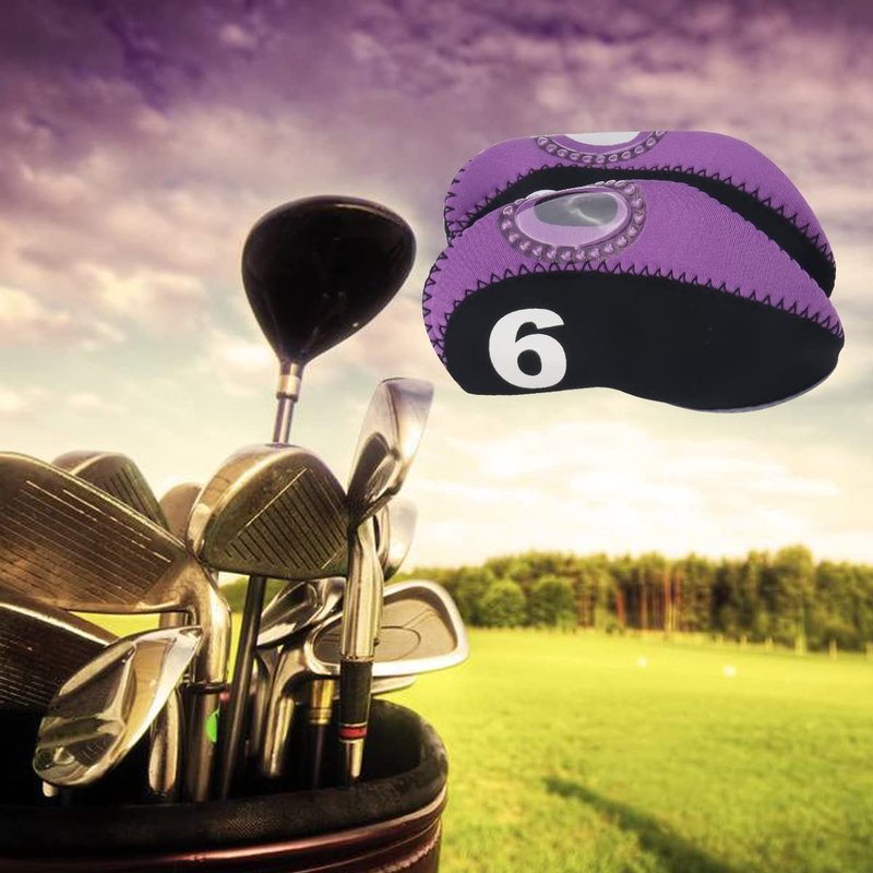 Seacloud 10Pcs Neoprene Golf Club Iron Head Covers Set, Purple/Black