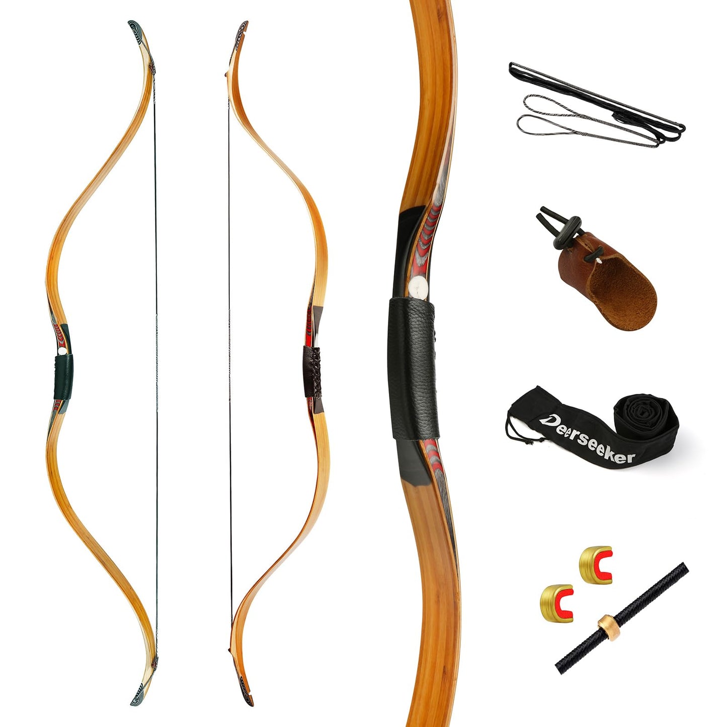 Deerseeker Archery 52" Longbow Traditional Handmade Recurve Bows Ambidextrous Horsebow Set for Adults & Youth Hunting Target Shooting (horsebow Set 25lbs)