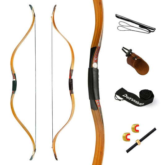 Deerseeker Archery 52" Longbow Traditional Handmade Recurve Bows Ambidextrous Horsebow Set for Adults & Youth Hunting Target Shooting (horsebow Set 25lbs)