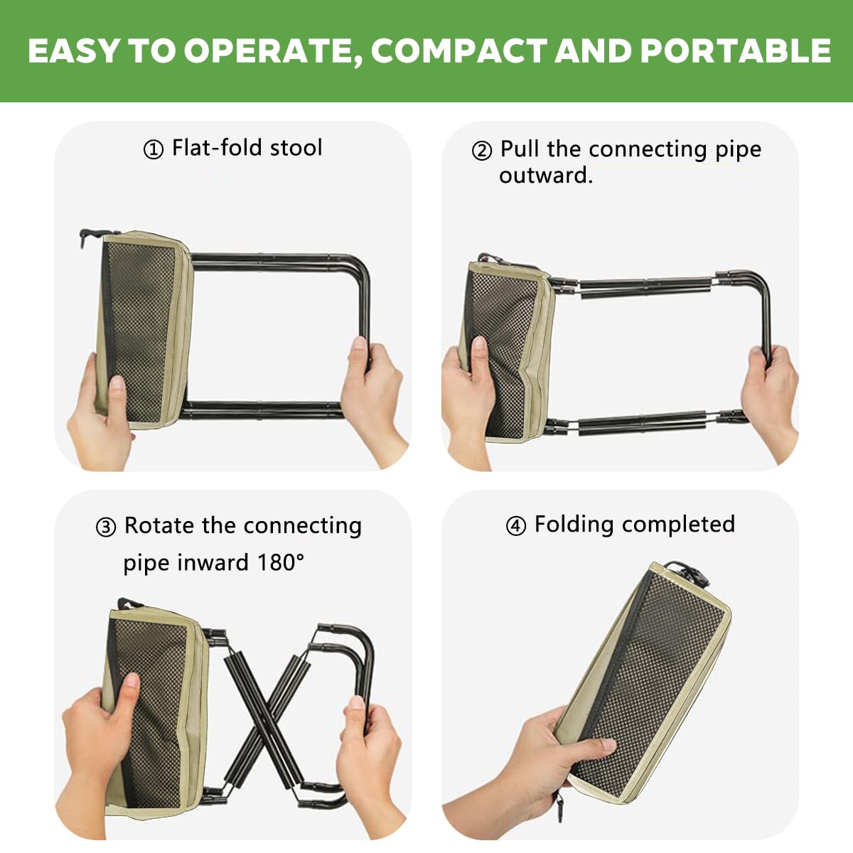 2-in-1 Collapsible Camping Stool & Sling Bag / 220LB Load Capacity Folding Portable Fishing Stool/Collapsible Stool for Camping, Hiking, Fishing, Gardening & Beach Outdoor Activities