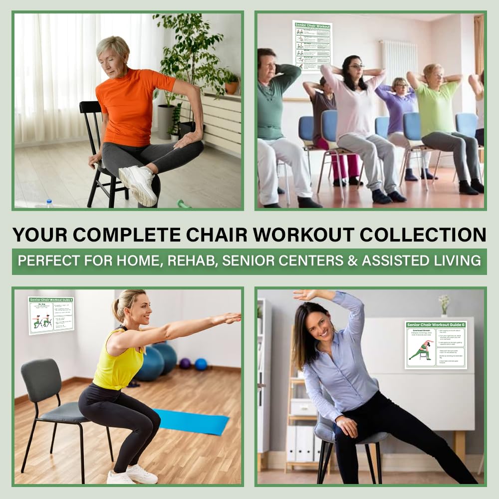 Auroscent Senior Exercise Chair Workout Poster, 30-Day Stretching and Gentle Seated Exercise Chart