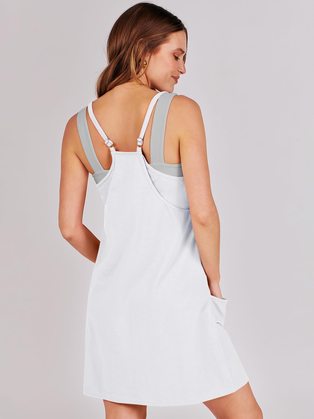 ANRABESS Women Athletic Dress Summer Tennis Workout Active Sports Mini Romper Dress Built in Shorts Travel Vacation Clothes White X-Smal