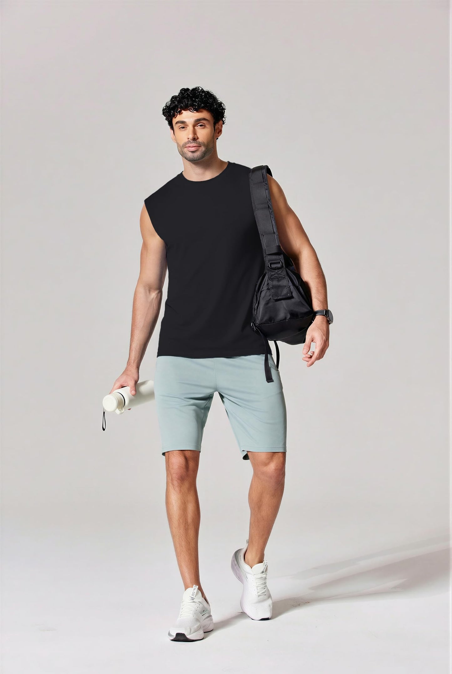 COOFANDY Mens Workout Tank Tops Cotton Sleeveless Tee Shirts Men Muscle Gym Shirts Running Loose Fit Tee Black XL