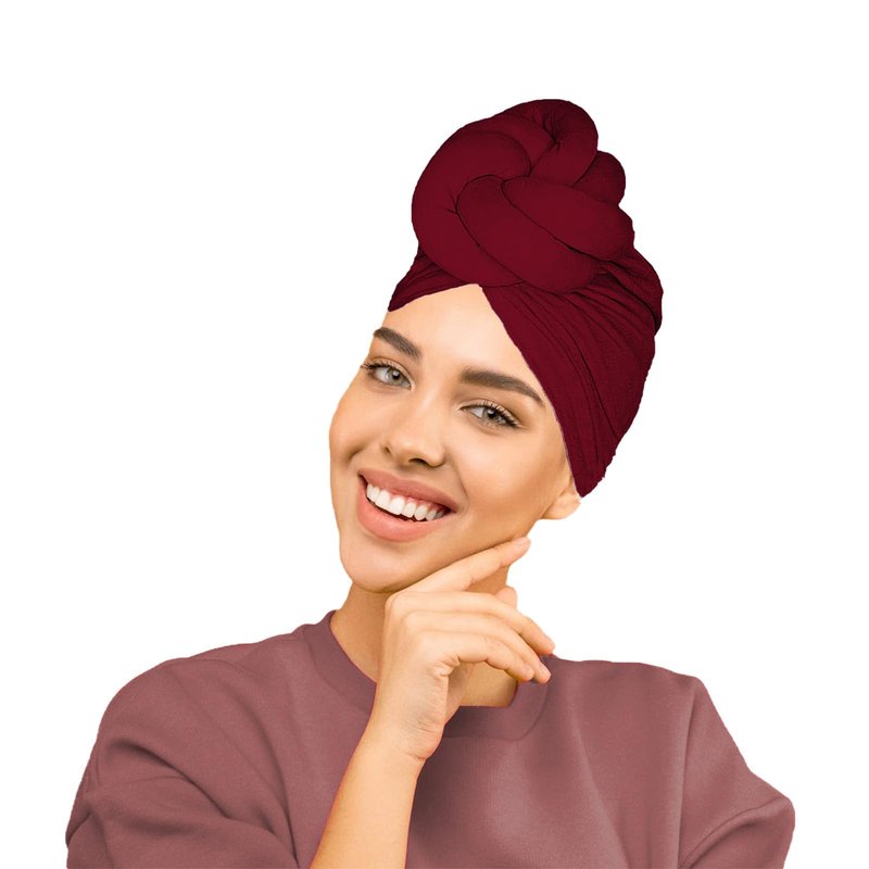 LVBGQVL Women Turbans and Head Wraps, Women African Turban Flower Knot Pre-Tied Bonnet Beanie Cap Headwrap Wine Red
