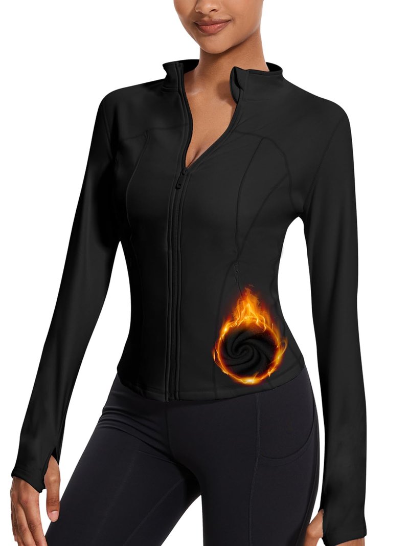 VUTRU Women's Fleece Workout Jacket Zip Up Athletic Jacket Sports Lightweight Track Yoga Cropped Athletic Jacekts (Black,M)