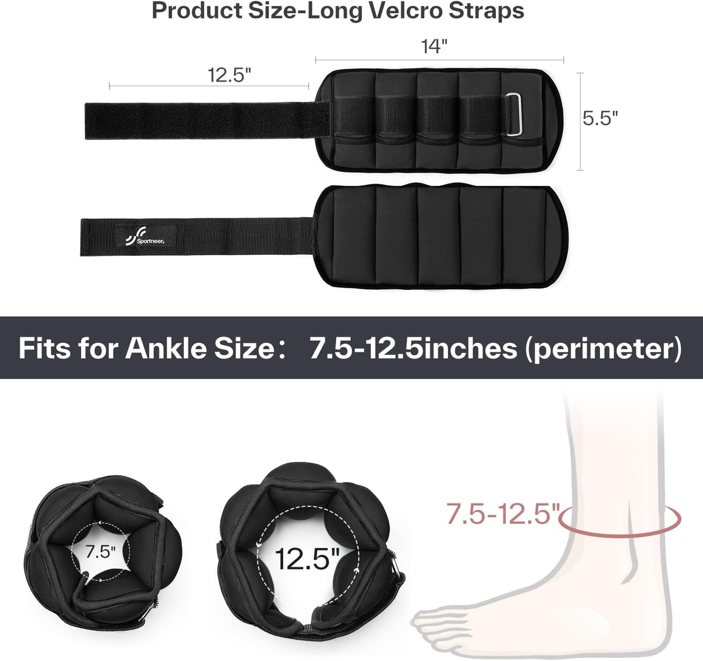 Adjustable Ankle Weights Set - 1 Pair (2-10 lbs) Neoprene Leg Weights for Walking, Running & Yoga
