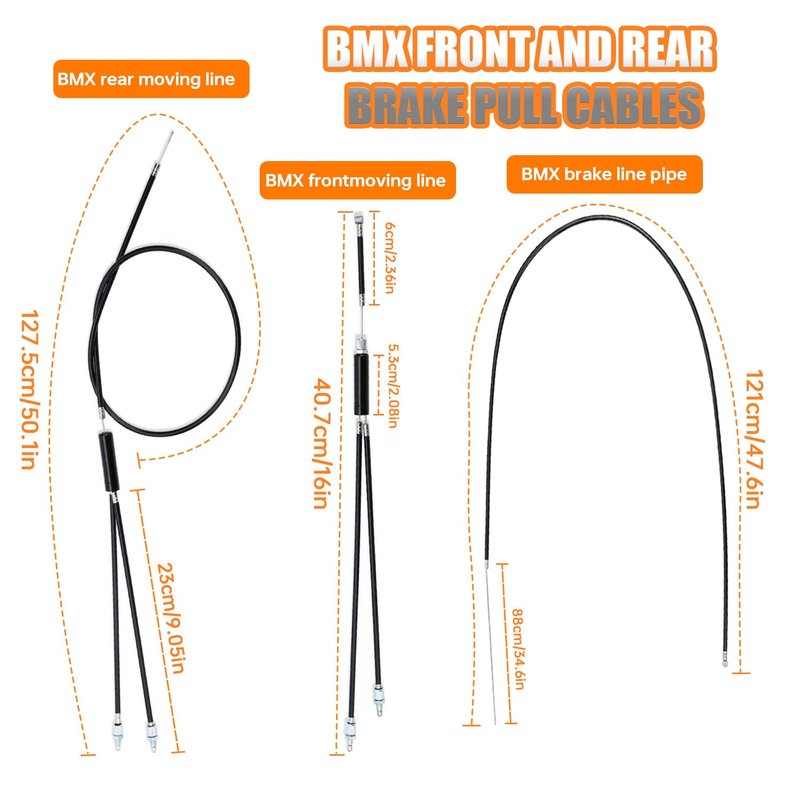 HUAREW BMX Bike Gyro Brake Cables Front + Rear (Upper + Lower) with Spinner Rotor Complete Set, BMX Bicycle Brake Lines Set for Most Gyro Systems and 20"Bikes