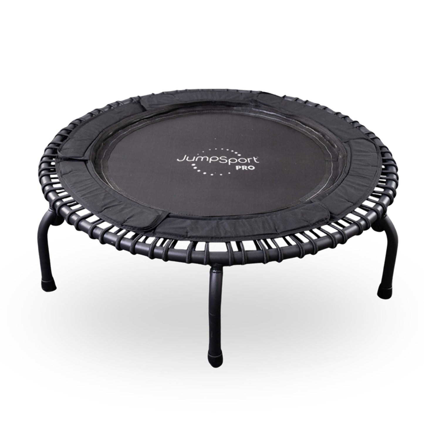 JumpSport 570 PRO Silent Steel Indoor Heavy Duty Lightweight Large 44 Inch Diameter Fitness Trampoline with 7 Adjustable Tension Settings, Black.