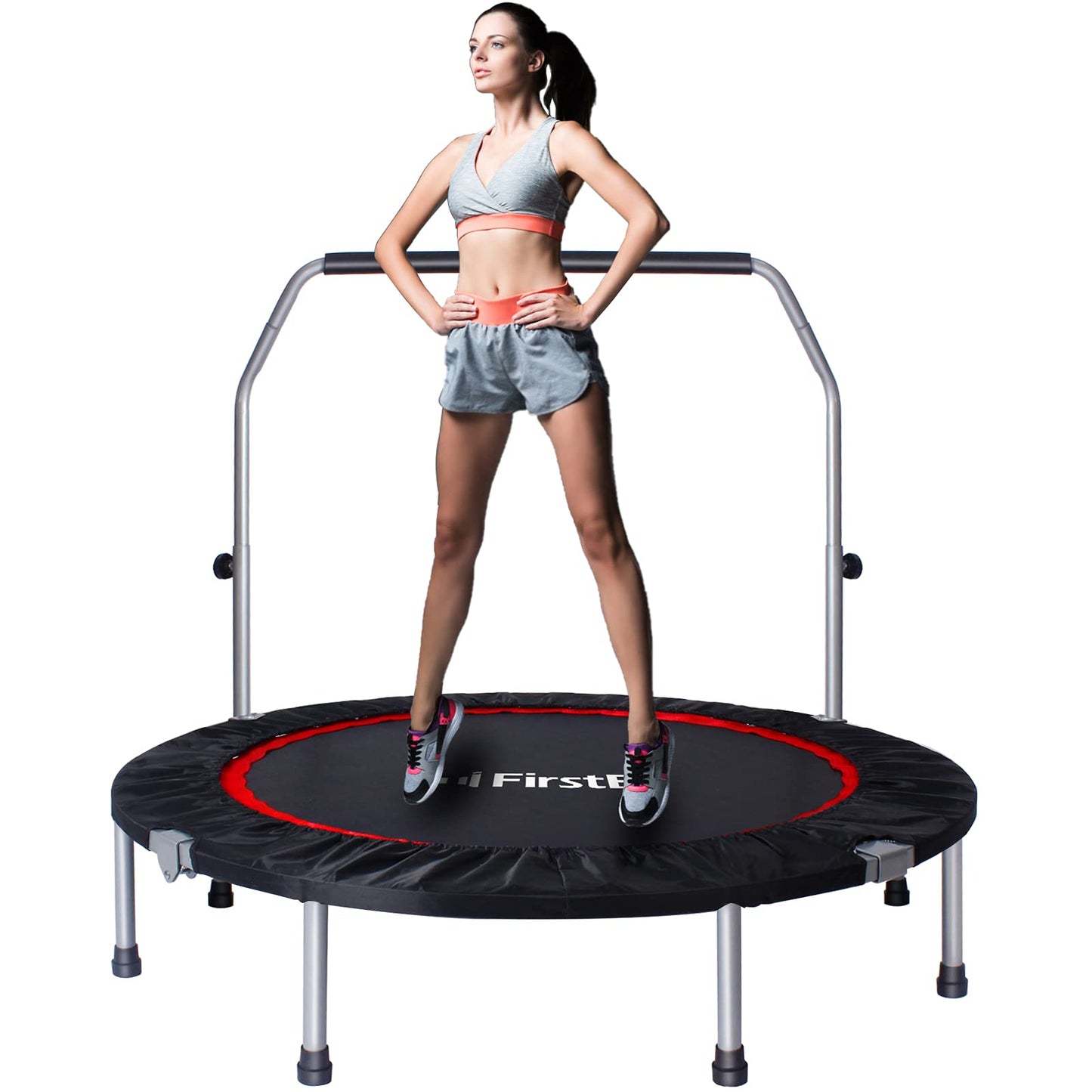 50 Inch Mini Fitness Trampoline for Adults, Foldable Exercise Trampoline with 5 Levels Adjustable Foam Handle, Rebounder Trampoline for Bounce Workout Indoor/Garden Max Load 440lbs