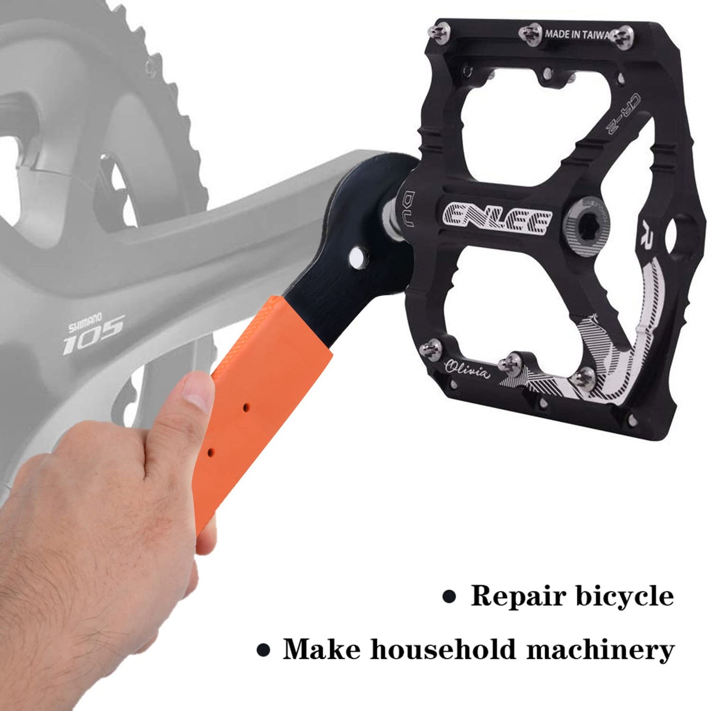 Pedal Wrench Double Sided Bicycle Pedal Removal 15/16/17mm Bike Spanner Home Mechanic Pedal Repair Tool Comfortable Grip Energy-saving Cycling Crank for Biking Maintenance Repair Orange & Red